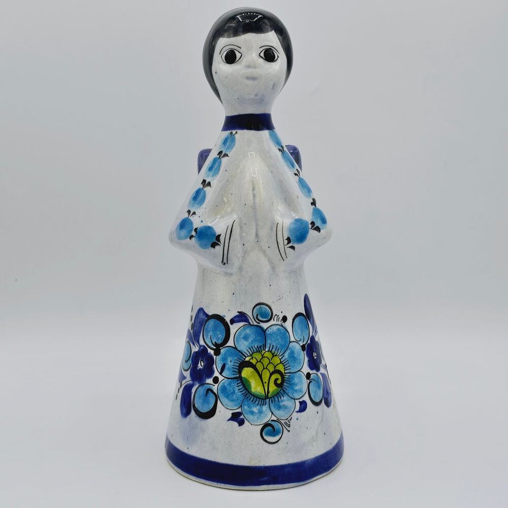 Angel Candle Holder Mexican Folk Art Vintage Ceramic signed  Hand Painted